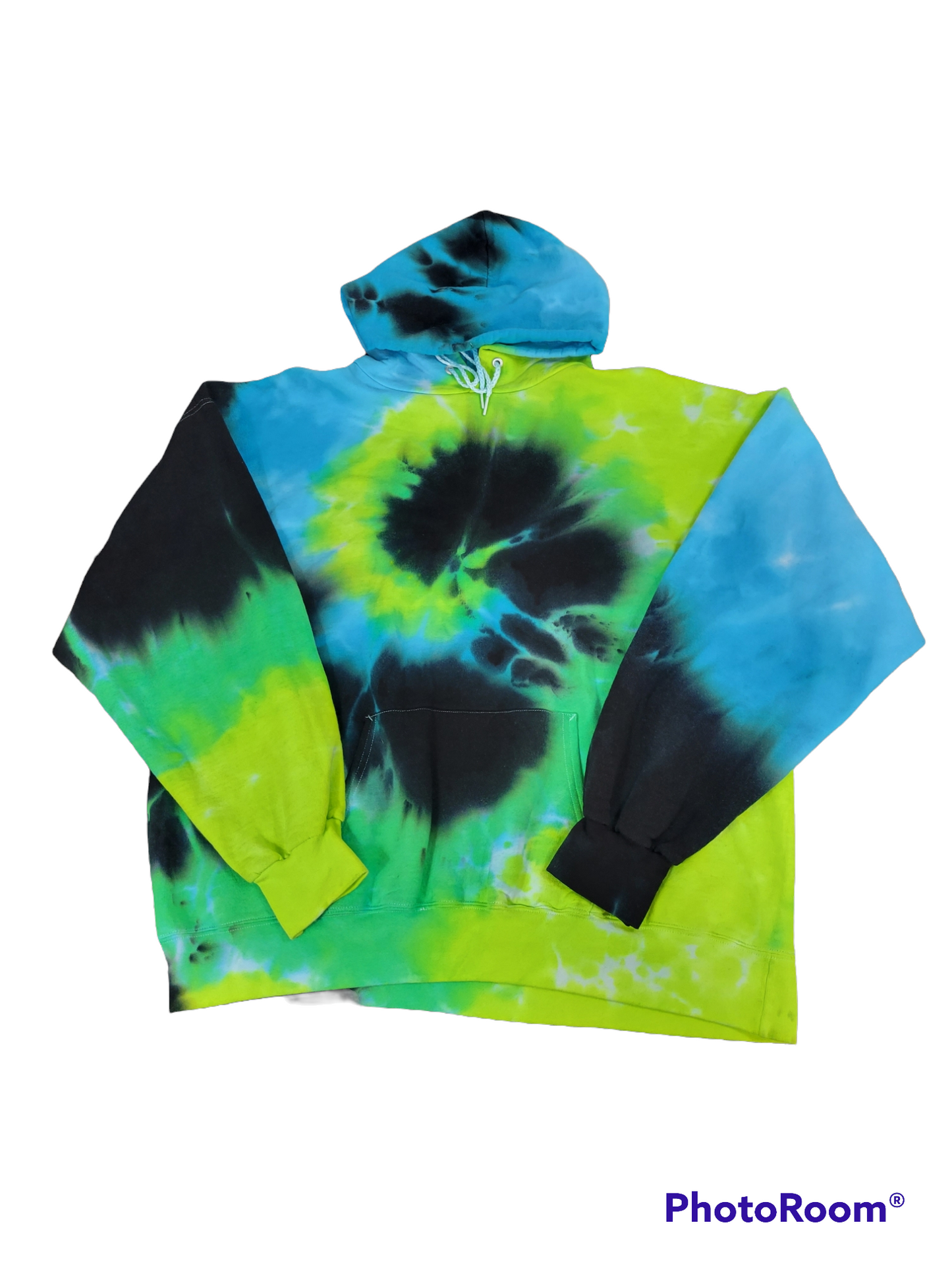 Spiral Hoodie in Greens, Turquoise, and Black, XL