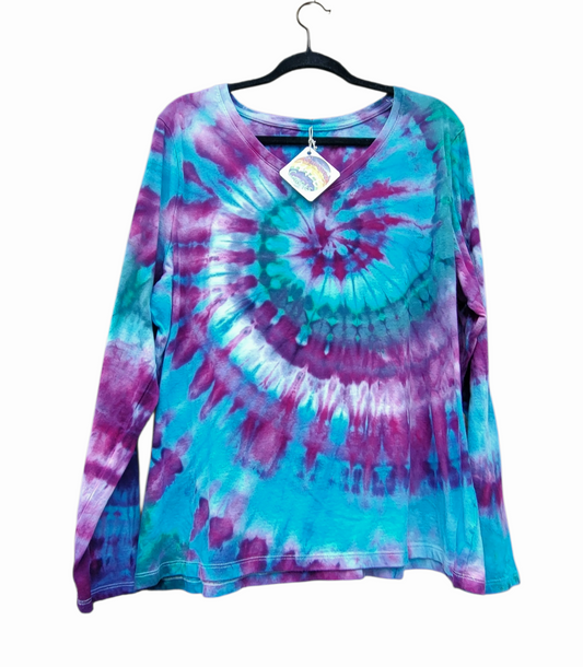 Women's V Neck Long Sleeve Shirt in Blues and Purples