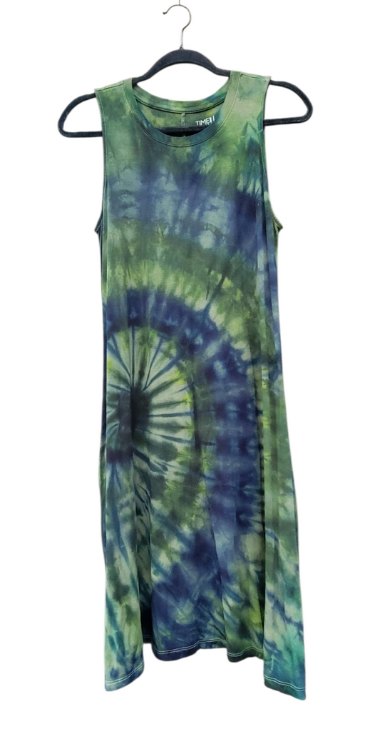 Flowy Pocket Tank Dress in Greens and Indigo