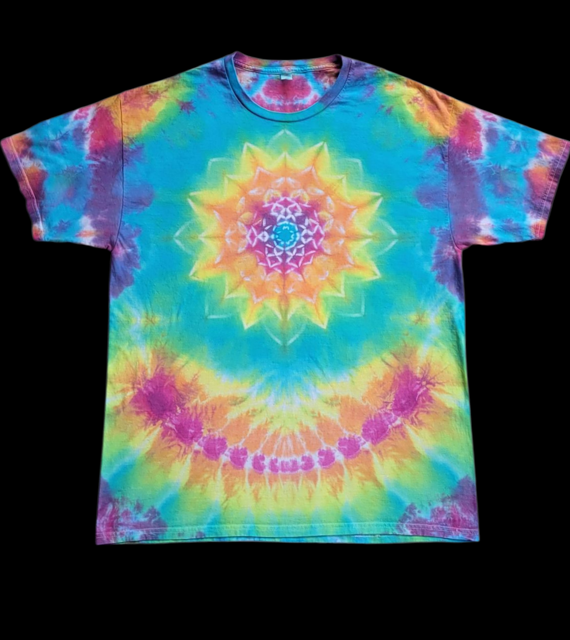 Pastel Rainbow Flower Mandala T-Shirt, Size Large