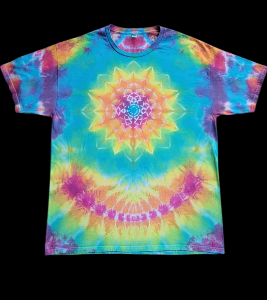 Pastel Rainbow Flower Mandala T-Shirt, Size Large