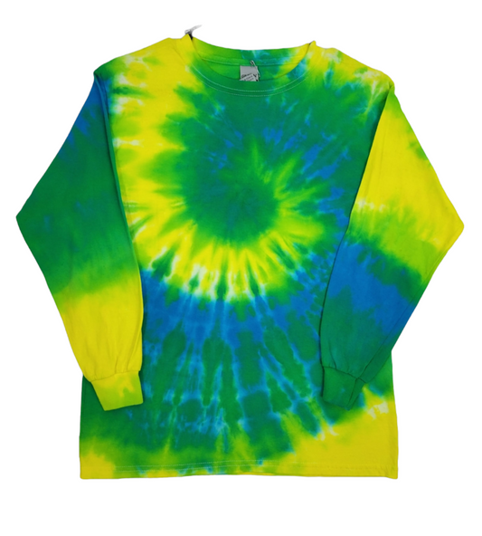 Youth Long Sleeve Tee in Green, Blue, and Yellow, Size Large